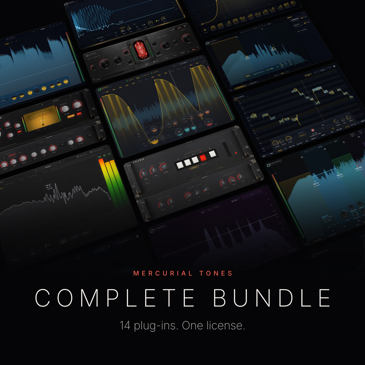Complete Bundle: a spread of real Mercurial Tones plug-in interfaces. 14 plug-ins. One license.