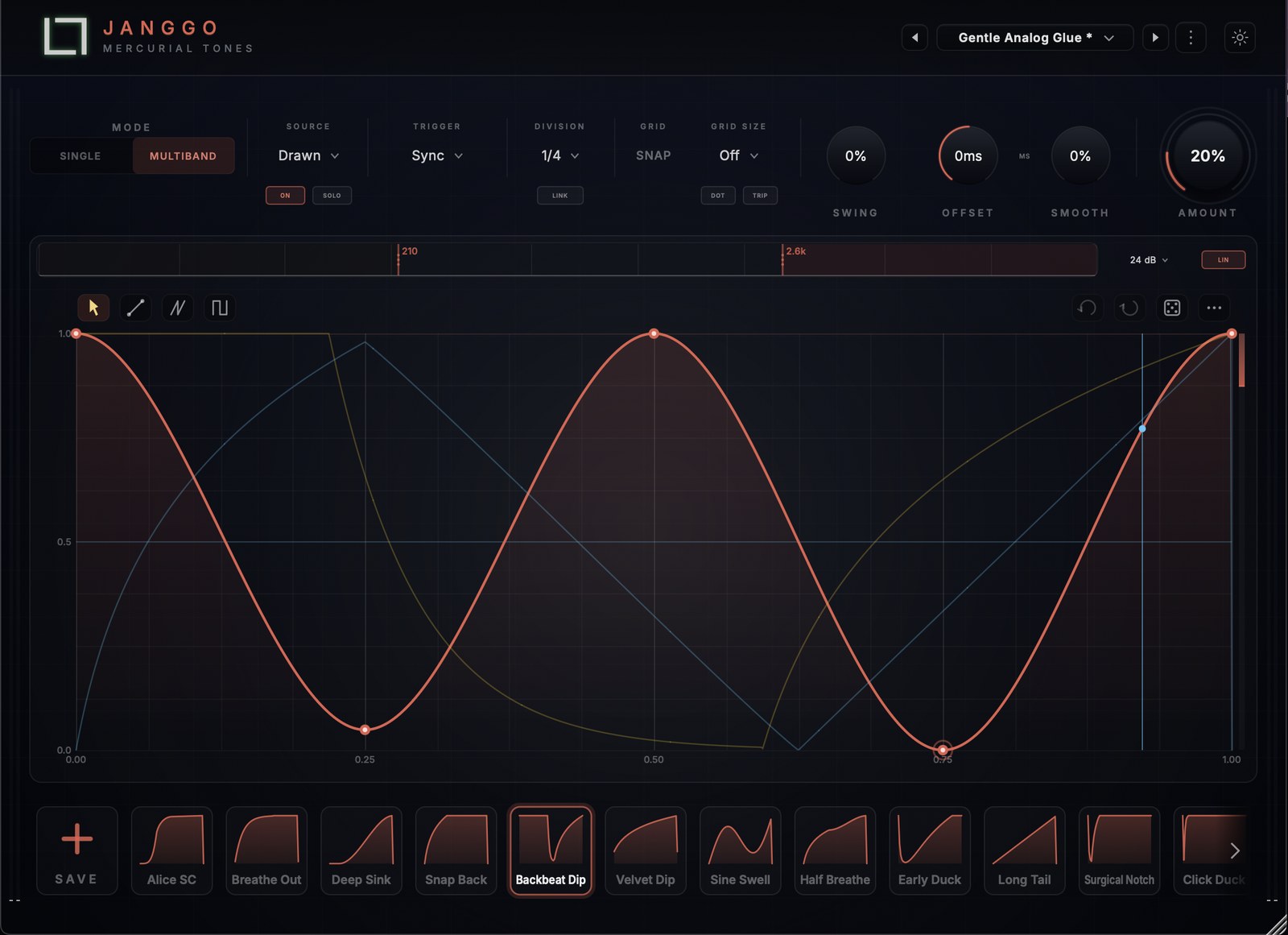 Janggo interface — three-band multiband mode with crossovers