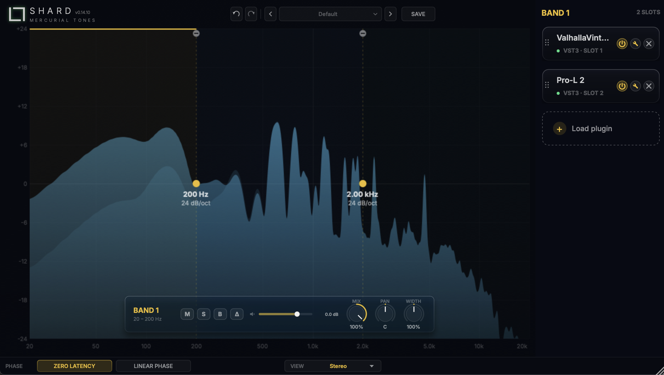 Shard — band insert rail hosting Valhalla VintageVerb + Pro-L 2